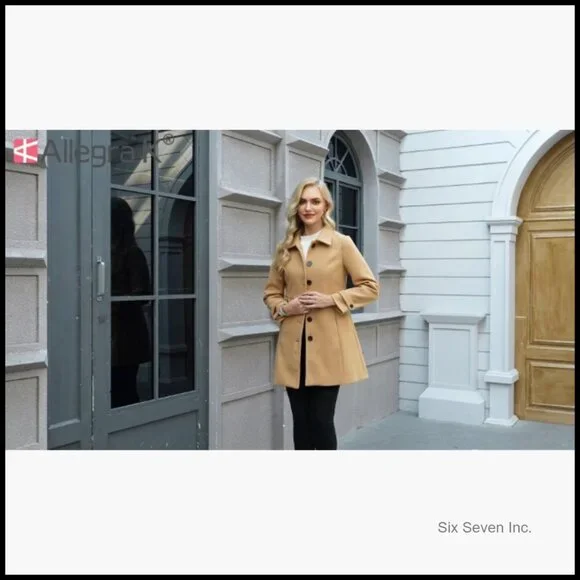 Polyester Pea Coat with Pockets, Fully Lined Overcoat for Winter